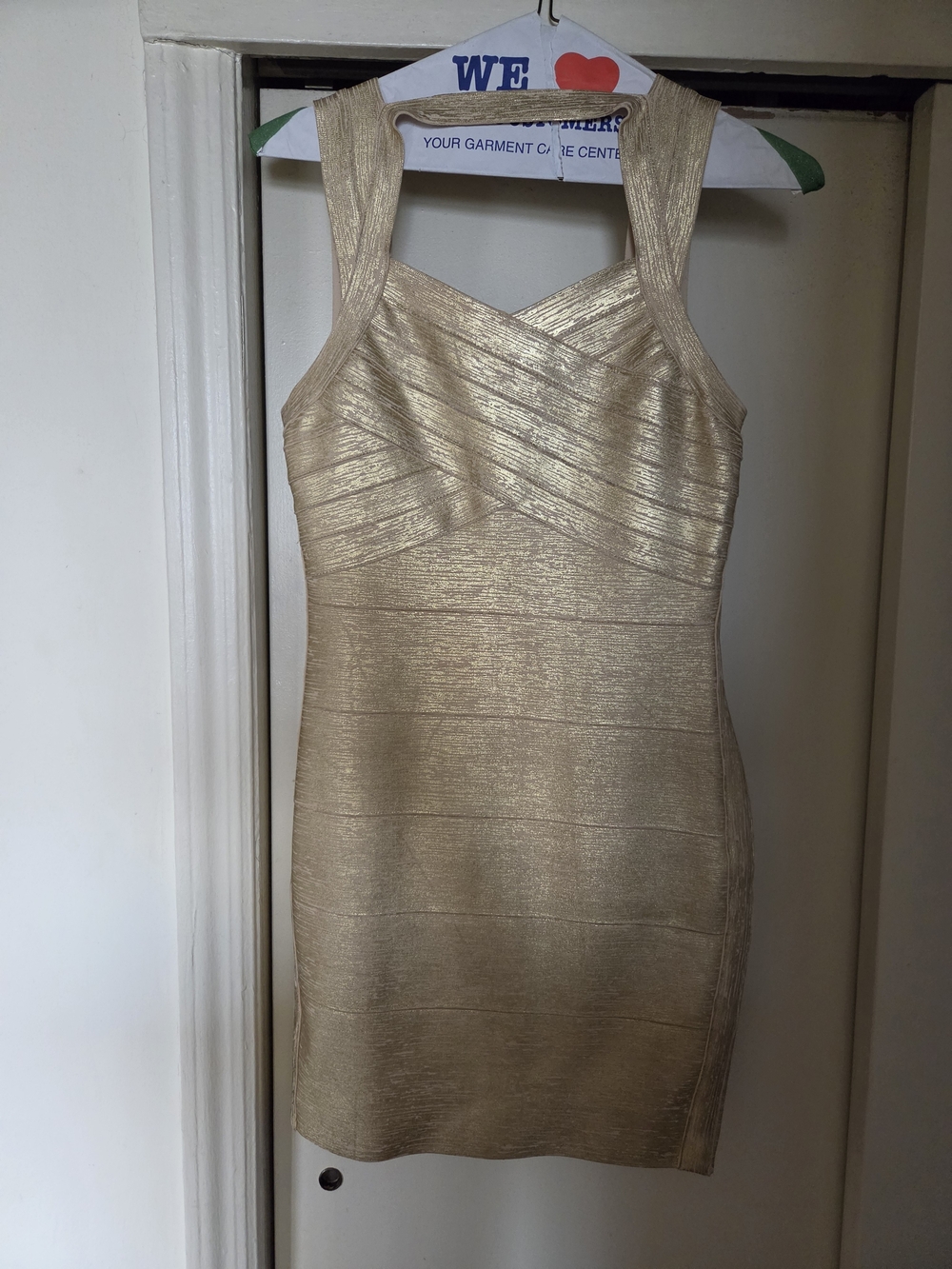 VENUS Metallic Gold Bandage Mini Dress